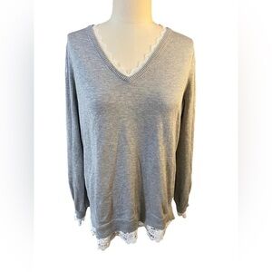 Adrianna Papell Lace V Neck Size L Sweater